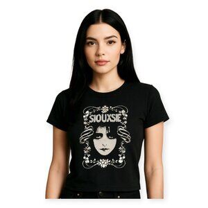 Siouxsie and the Banshees Black Baby Tee Goth Band Crop Top Size Small Y2K Tight